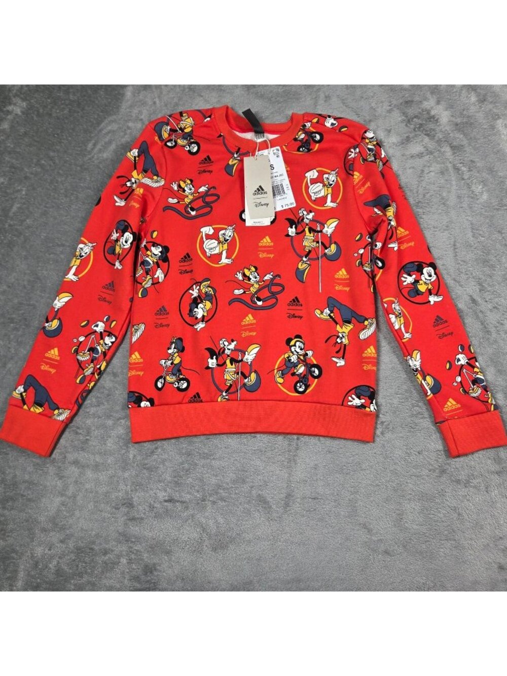 Adidas Disney Sweatshirt Boys Small Red Mickey Mouse Friends Top NEW